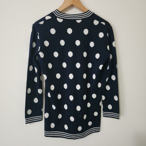 Gispa Italy Womens Wool-Blend Polka Dot V-Neck Sweater Navy Blue White Size 6/8 - Picture 2 of 8